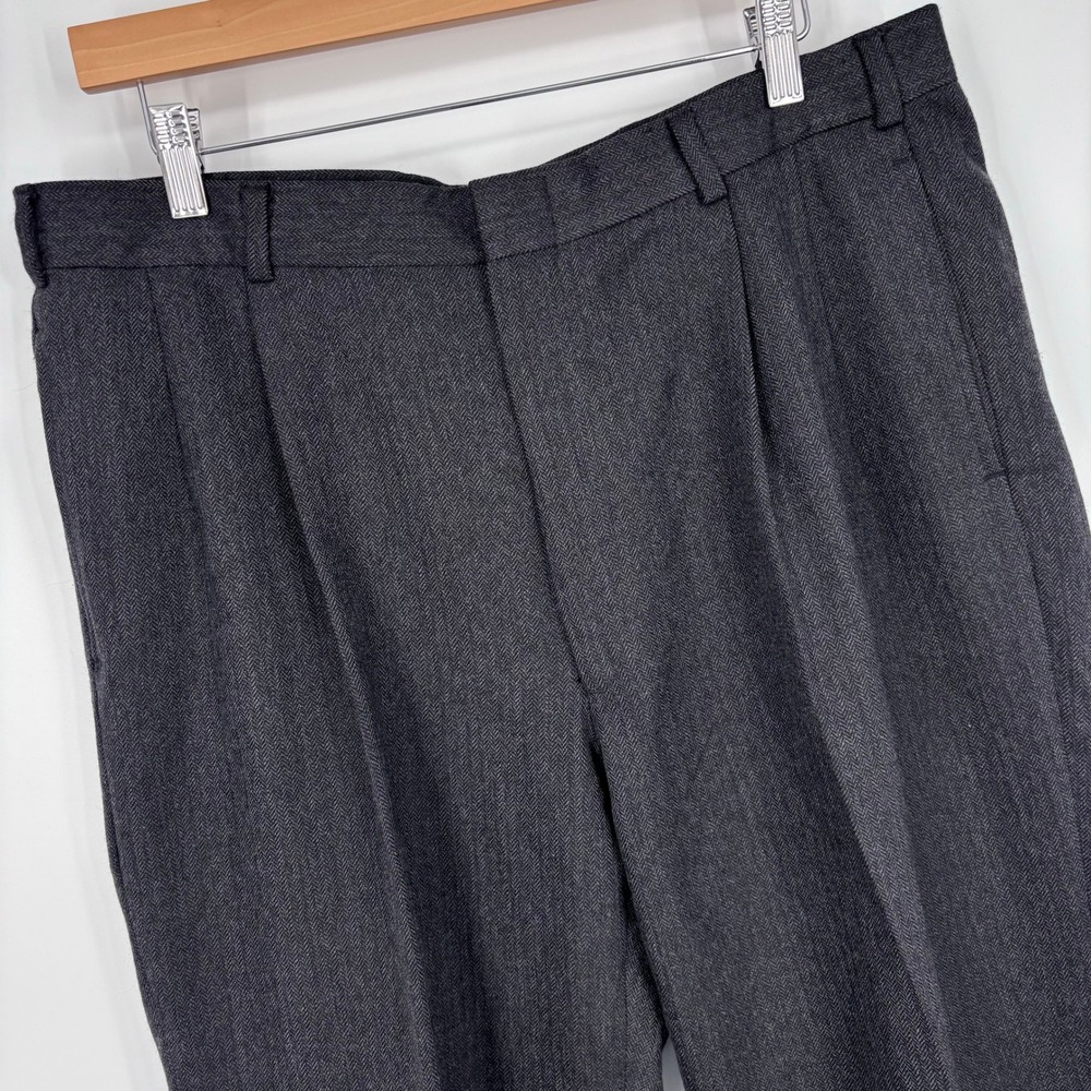 VTG Brooks Brothers Pleated Herringbone Wool Dress Pants Men 34x27 Charcoal USA